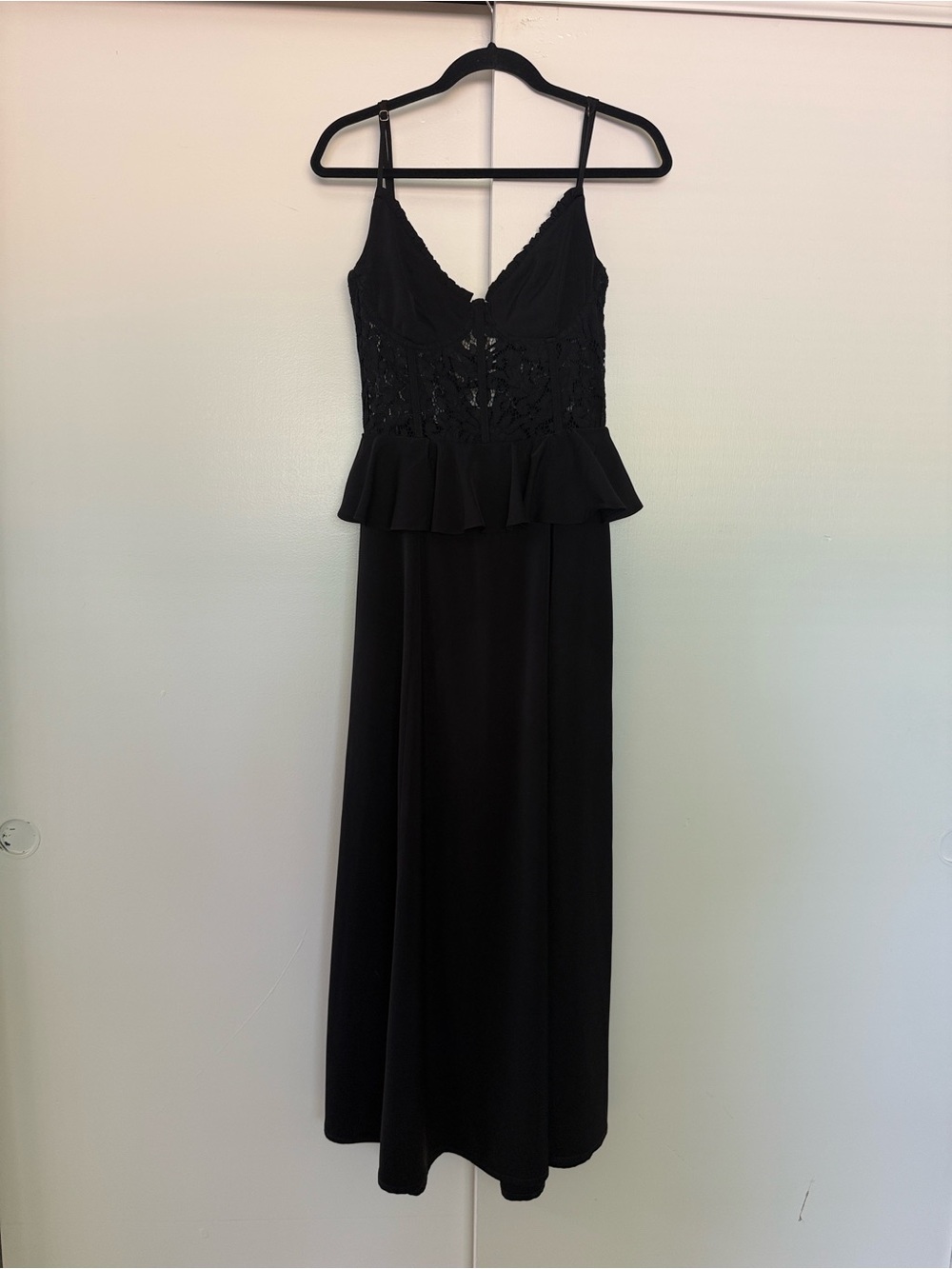Vici Black Lace Bodice Peplum Maxi Dress